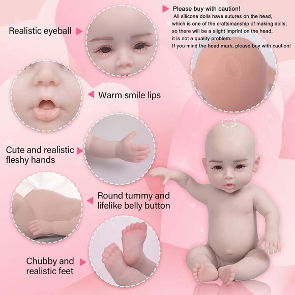 🆕18.5Inch Full Silicone Body Soft Newborn Girl-with Skeleton-Brown Hair Baby - Picture 4 of 7